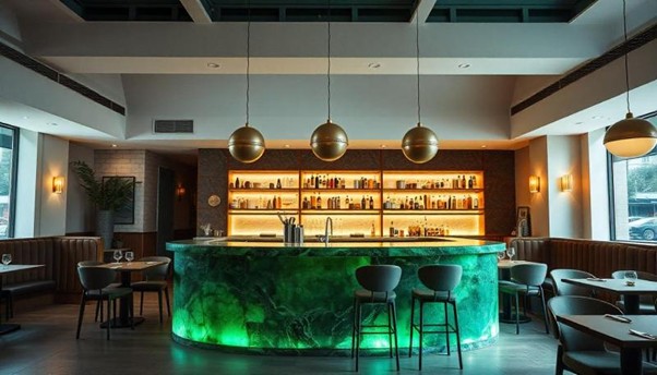podsvietený bar zo zeleného ónyxu